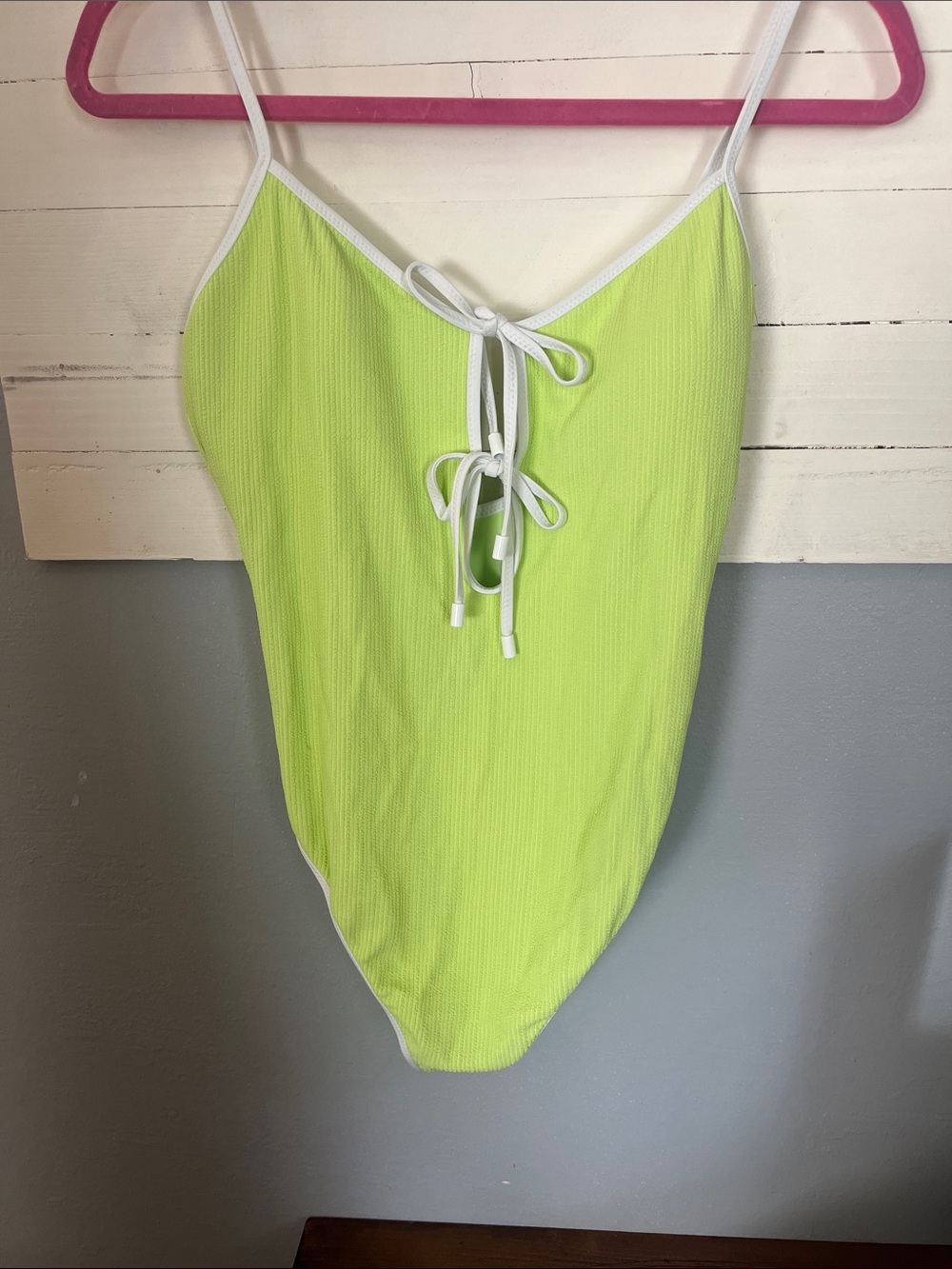 Sanctuary Lime Green Ribbed One-Piece Swimsuit with White Trim